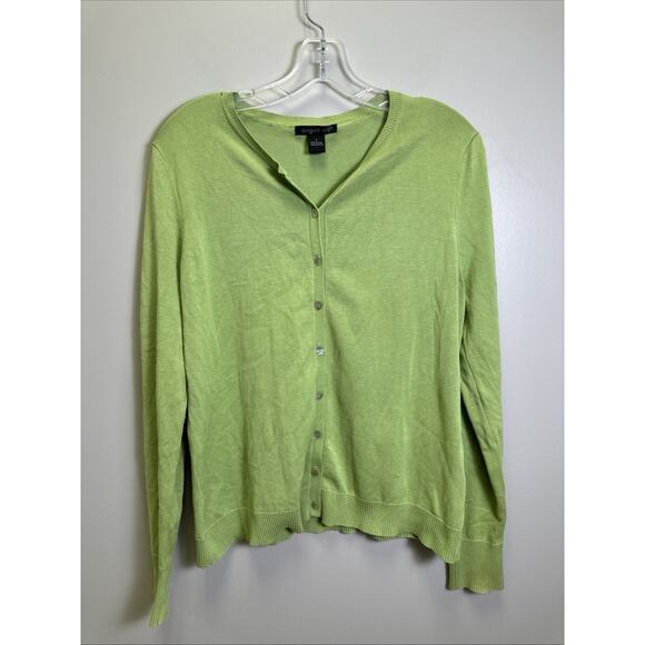 August Silk Cardigan Sweater Women’s L Button Front Silk Blend Green Y2K Preppy - Picture 1 of 9